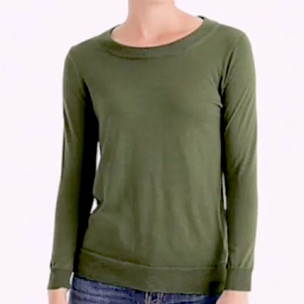 J.Crew J crew MED olive green crew neck long sleeve thin wool merino sweater EUC
